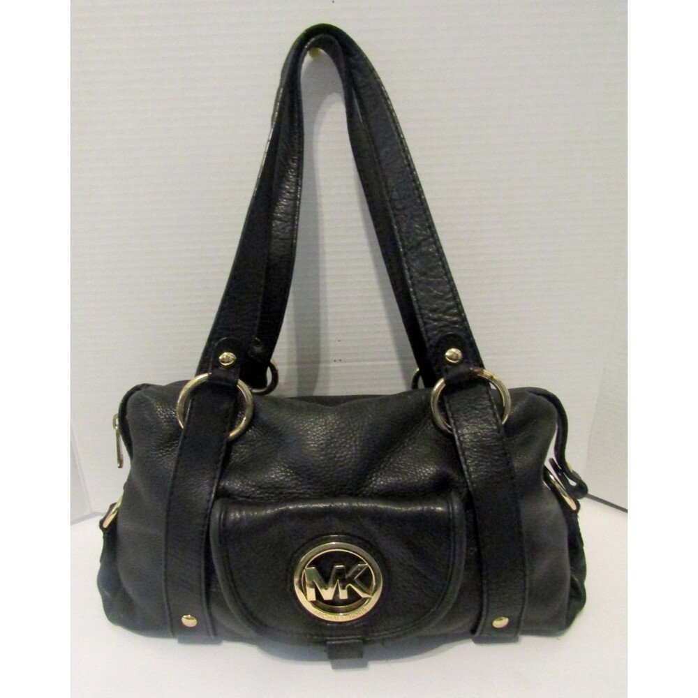 Michael Kors Satchel Bag Fulton Black Pebbled Leather Shoulder Bag Purse - Picture 2 of 12